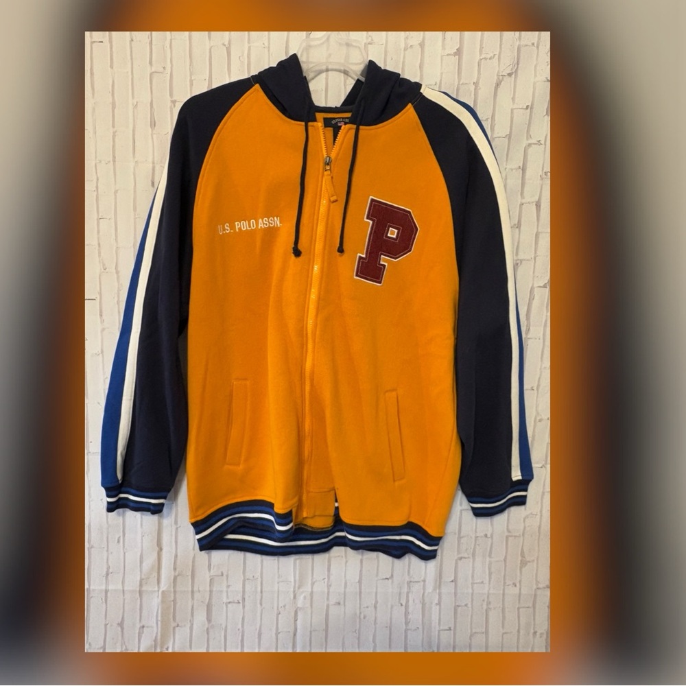 U.S. Polo Assn. Yellow and Blue Zip Up Hooded Sweatshirt